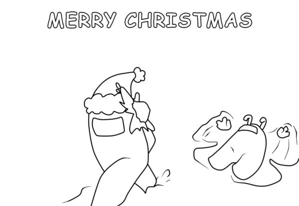 Among Us życzy Wesołych Świąt kolorowanka do druku